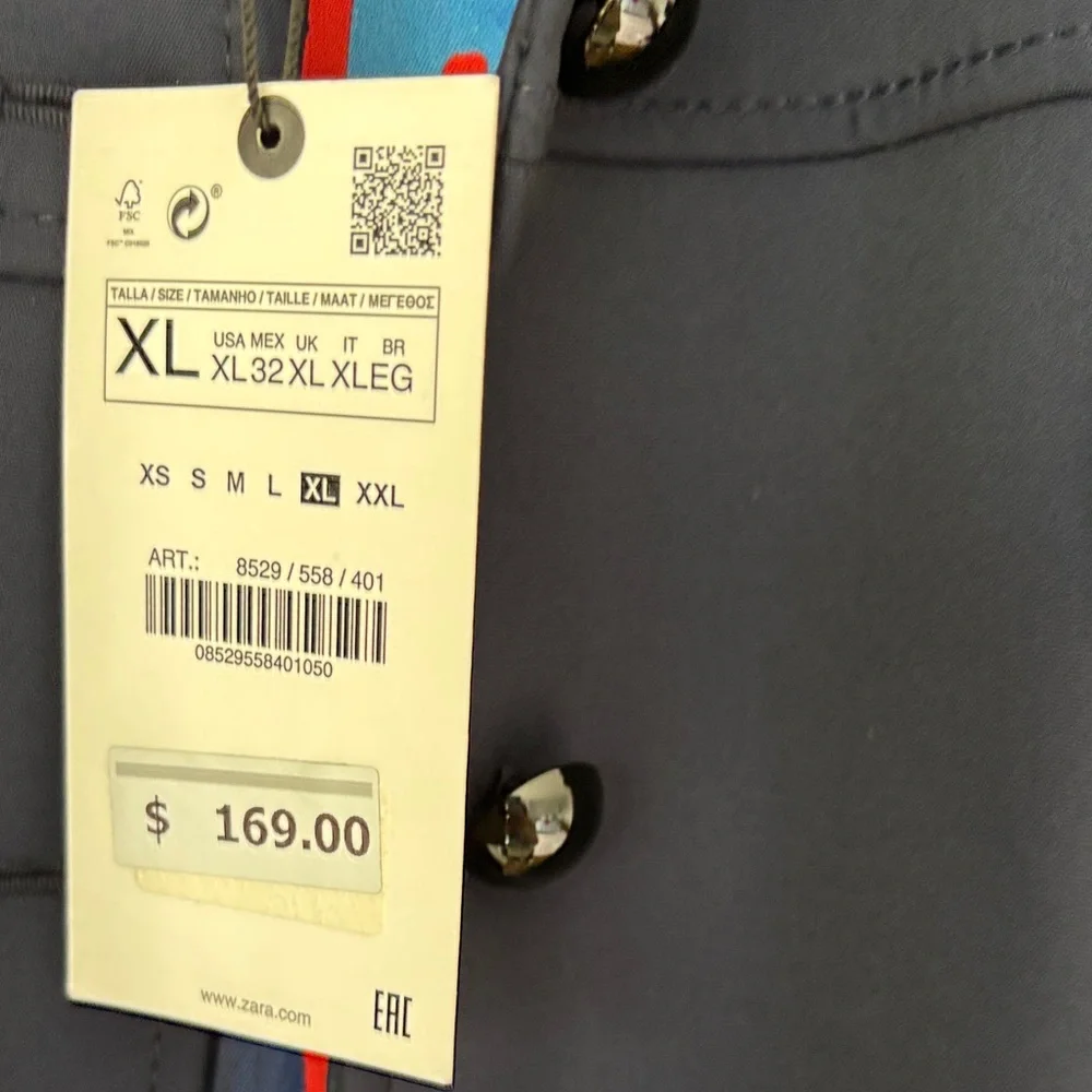 ZARA Navy Blue Polyester Car Coat - Picture 2 of 4